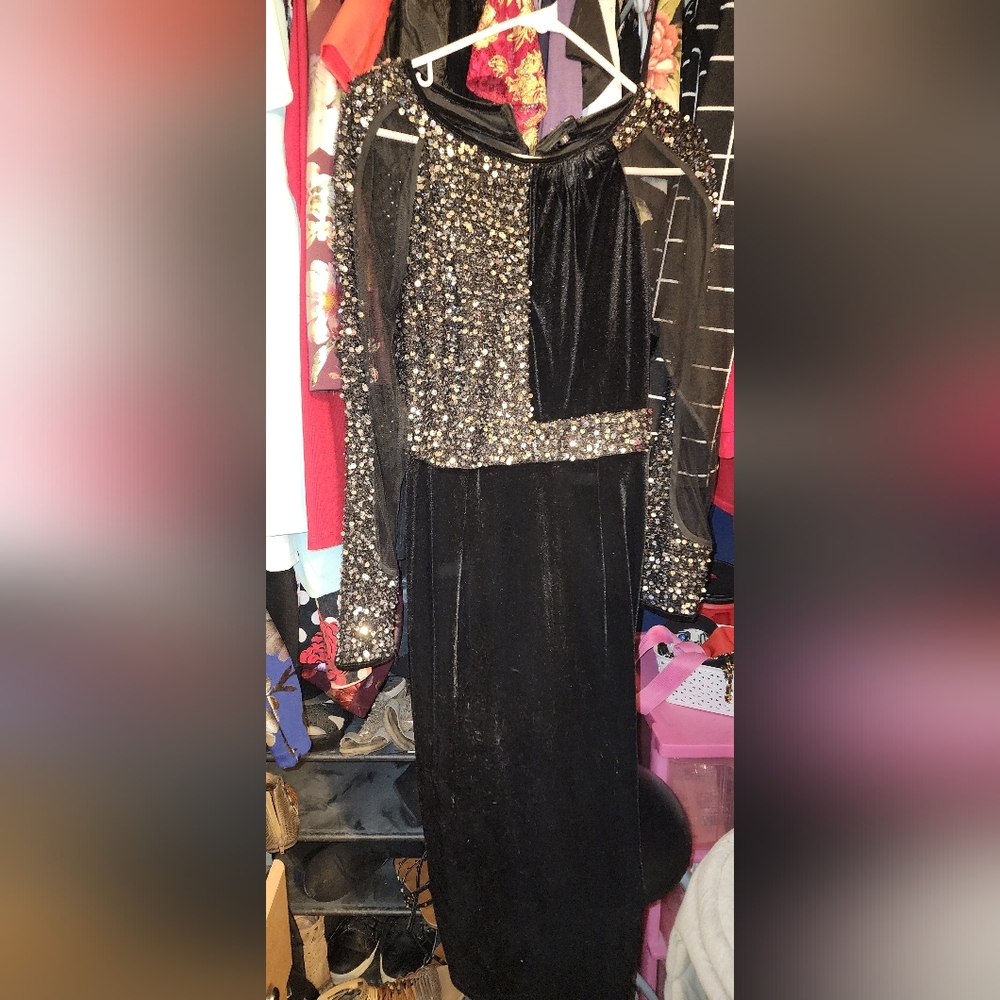 Black Sequin Velvet Dress